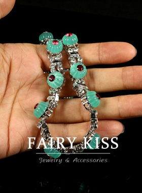 vintage精致复古项链果冻镶彩钻