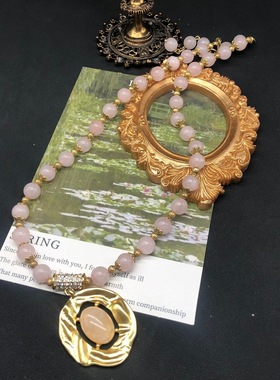 国潮风新中式粉晶石串珠短款项链