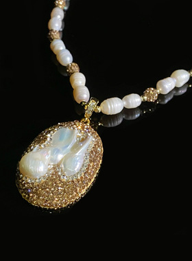 天然巴洛克珍珠项链自然形状亮丽