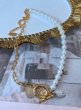 电镀真金oumala标珍珠项链颈链复