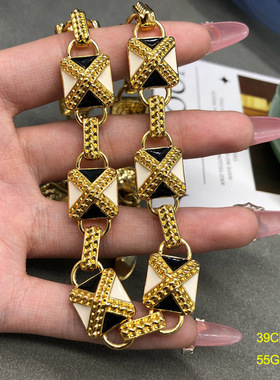 优雅气质经典黑白珐琅釉项链C字