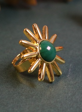 真金电镀银针太阳花戒指耳环套装