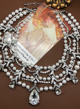 欧美名媛风镶钻气质重工百搭珍珠