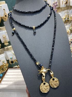 复古黑色小珠串珠金色钱币蜜蜂吊