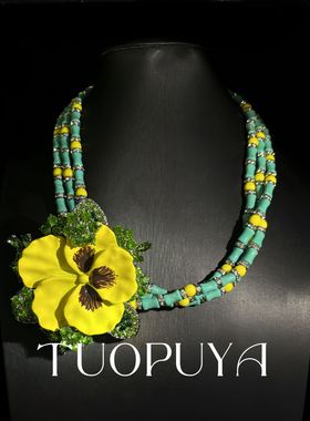 春夏新款清新满钻黄绿花朵胸针精