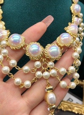 西洋项饰马彩贝珍珠吊坠项链编织