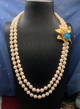 饰品香槟色琉璃珍珠项链耳饰花朵
