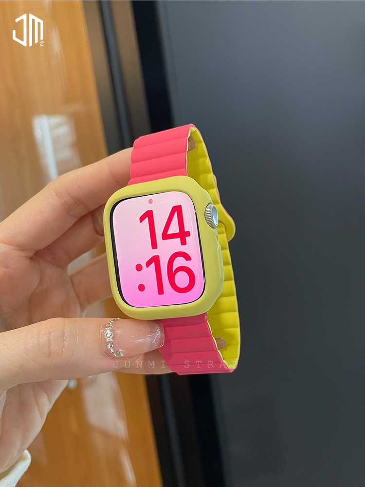 JUNMI适用于苹果手表iwatch s98双色硅胶磁吸款表带apple watch7654321se撞色设计表带4145mm男女款舒适运动-图0