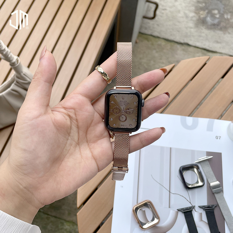 适用于applewatch手表表带苹果金属细网小蛮腰iwatch123456789se带手表带夏季新款细款休闲复古表带40mm44 38 - 图1