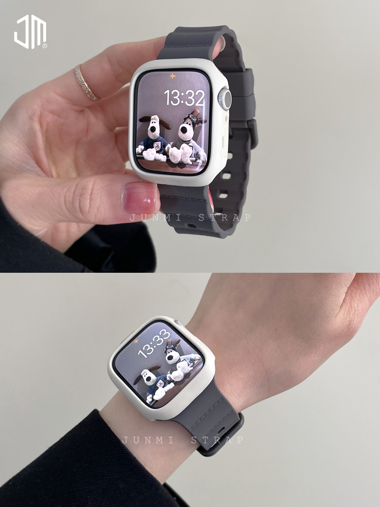 适用iwatch表带apple watch苹果手表987654321se代浪花款设计表带保护壳软41mm45mm运动舒适液态硅胶腕带新款-图3