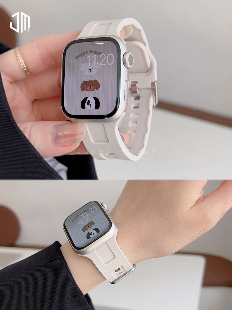 JUNMI适用于苹果手表iwatch987表带柔软液态硅胶针扣款apple watch654321se代49Ultra休闲运动男女款百搭显白-图0