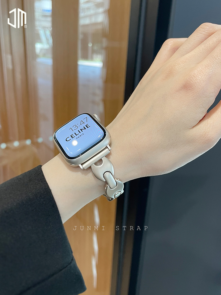 适用iwatch s98苹果手表表带星光色小香风细款手链金属表带apple watch765432se小众百搭高级感女款夏天透气 - 图1