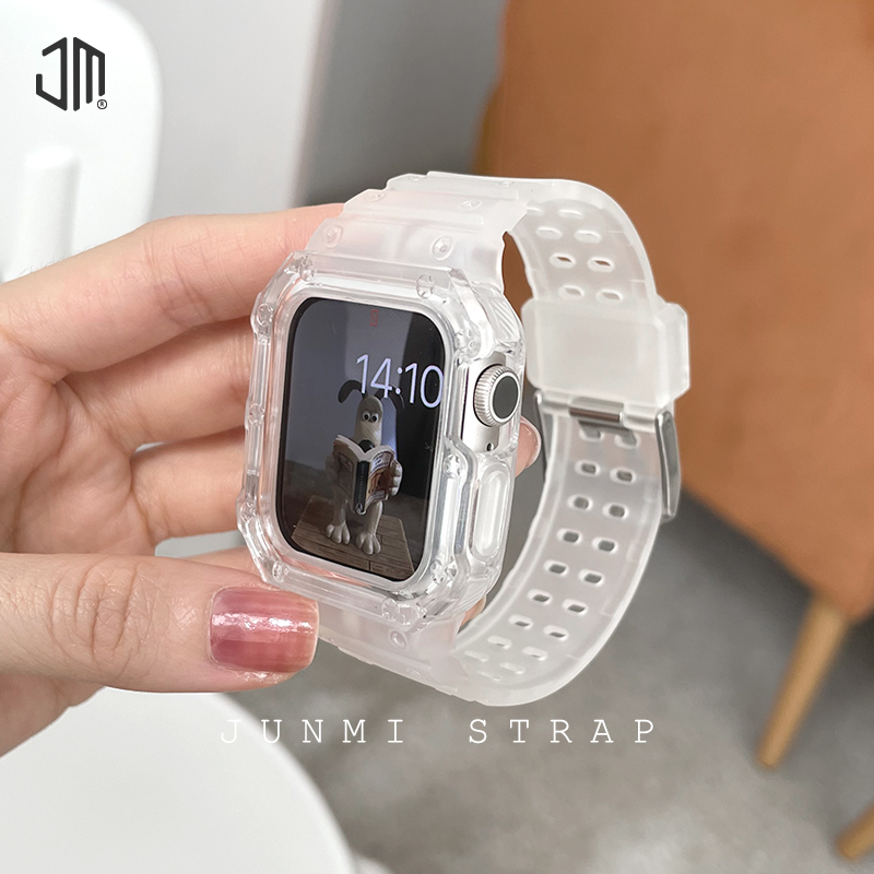 适用iwatch987代表带apple watch苹果手表7654321se代一体表带电子风冰川透明41mm/45mm个性防摔设计运动表带-图1