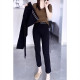 Pear-shaped body black cigarette pants for women new spring high-waist pencil pants large size stretch nine-point foot pants
