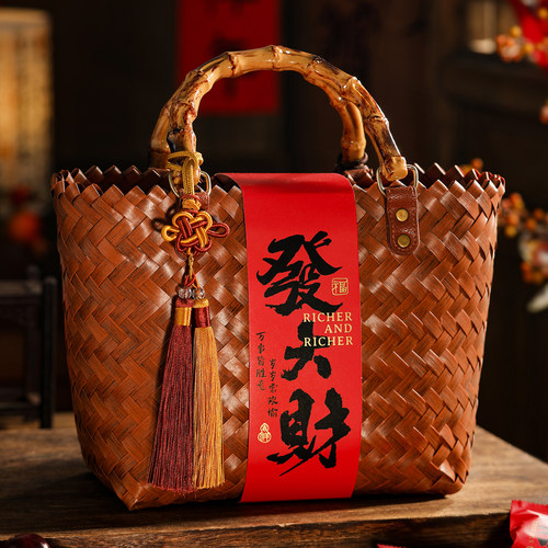 新年礼盒空盒马年春节包装盒年货手提篮定制糖果零食礼品盒编织篮 - 图3