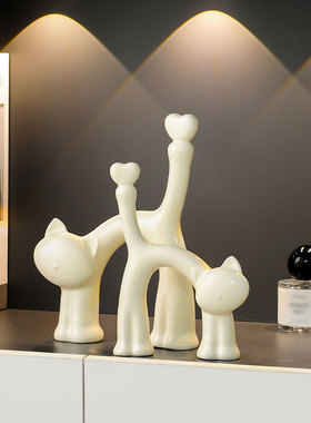 陶瓷摆件生日礼物爱心猫摆设客厅酒柜家居工艺简约装饰送礼品