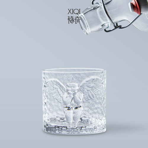 稀奇艺术男士威士忌天使浮雕冷水洋酒水玻璃杯子生日艺术礼品盒装 - 图0