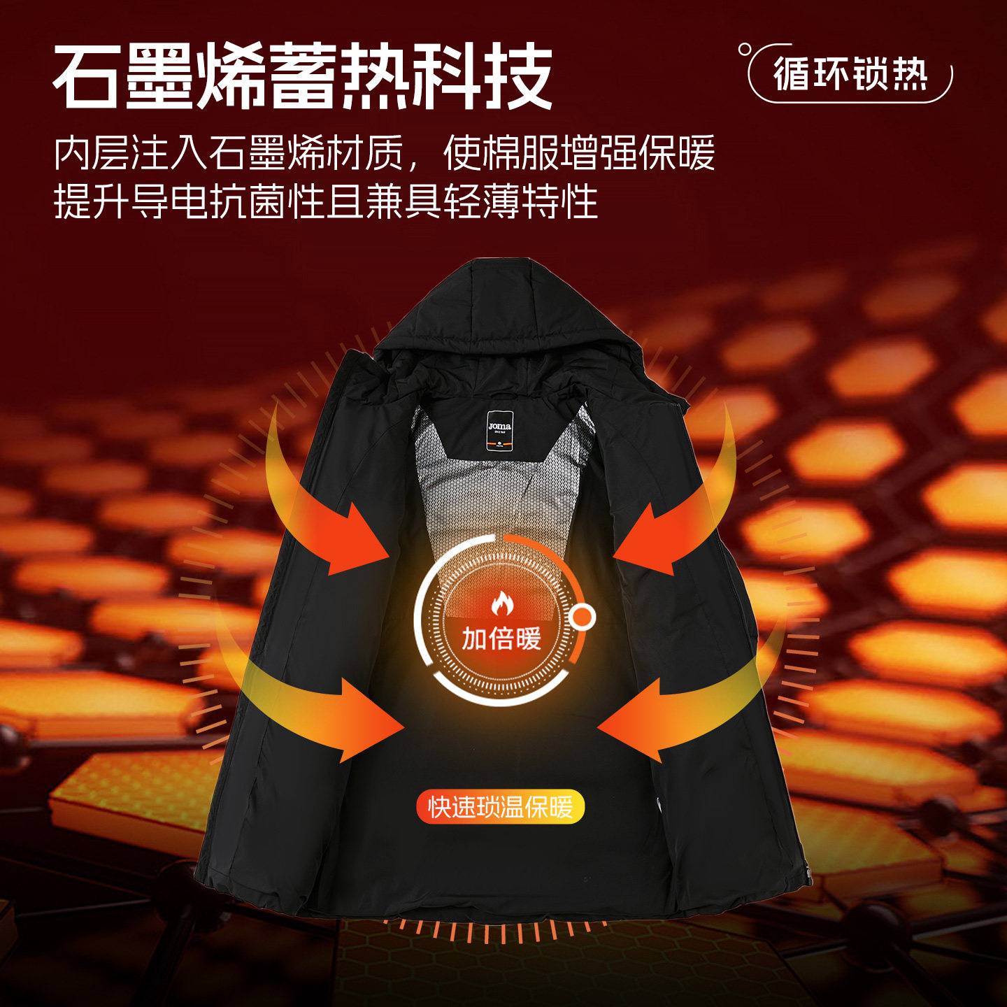 Joma25秋冬中长款棉服男女同款运动保暖防风连帽棉衣外套冬训保暖,淘宝优惠券,粉丝福利购,淘宝优惠卷