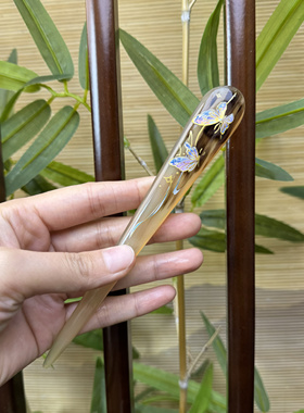 手绘羊角发簪彩蝶日常百搭蝴蝶发簪送人礼盒
