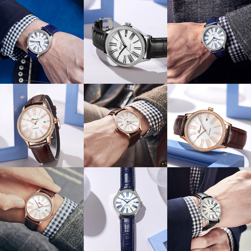 上海钻石手表男自动机械表时尚防水4100官方正品皮带学生男士手表