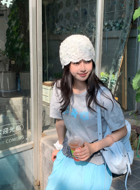 薄款针织毛线帽镂空花朵包头帽女
