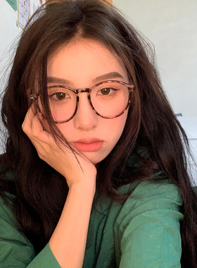 复古学生显脸小豹纹防蓝光眼镜女