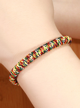 五彩绳端午节手链金刚结好运手绳编织情侣款抽拉款五彩线男红绳女