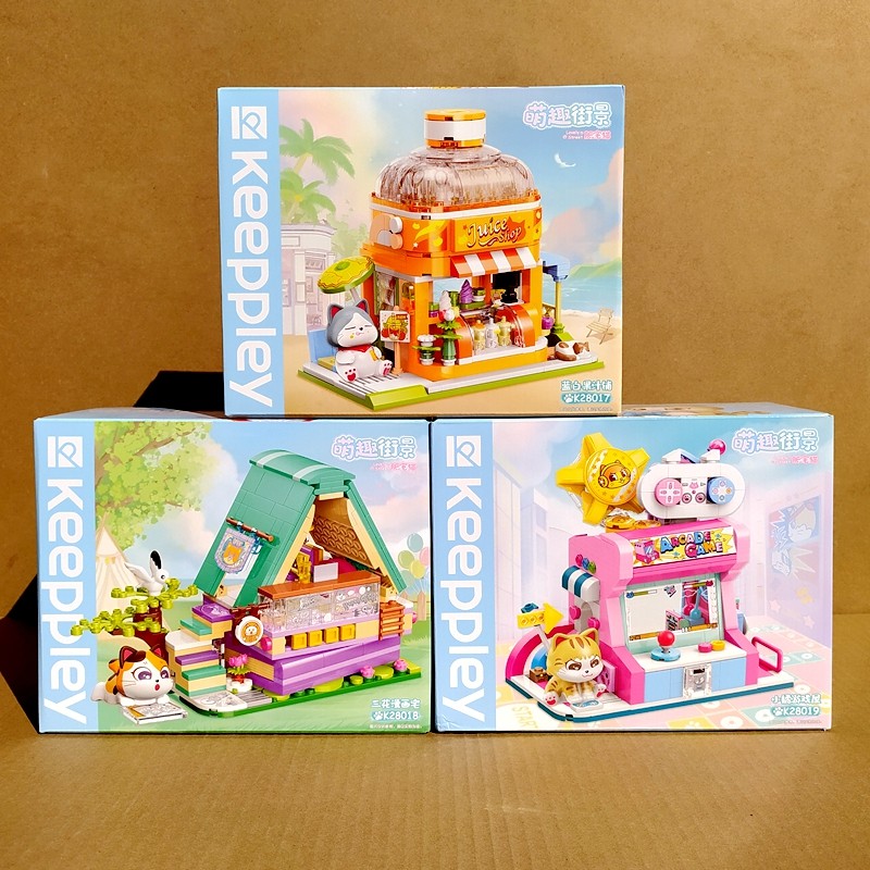 启蒙积木萌趣街景猫街萌宠肥宅猫拼装玩具创意摆件儿童女孩子礼物