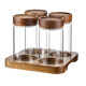 Acacia Wood Spice Can Set Glass Sealed Can
