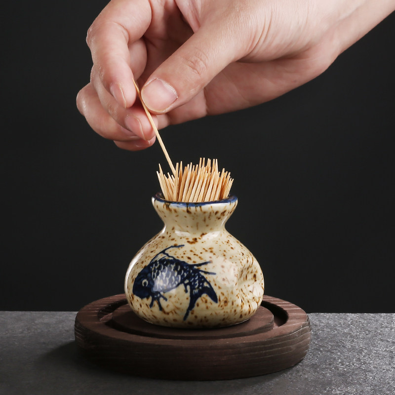 牙签盒陶瓷日式复古牙签筒罐创意家用个性饭店牙线棉签收纳盒瓶子,淘宝优惠券,粉丝福利购,淘宝优惠卷