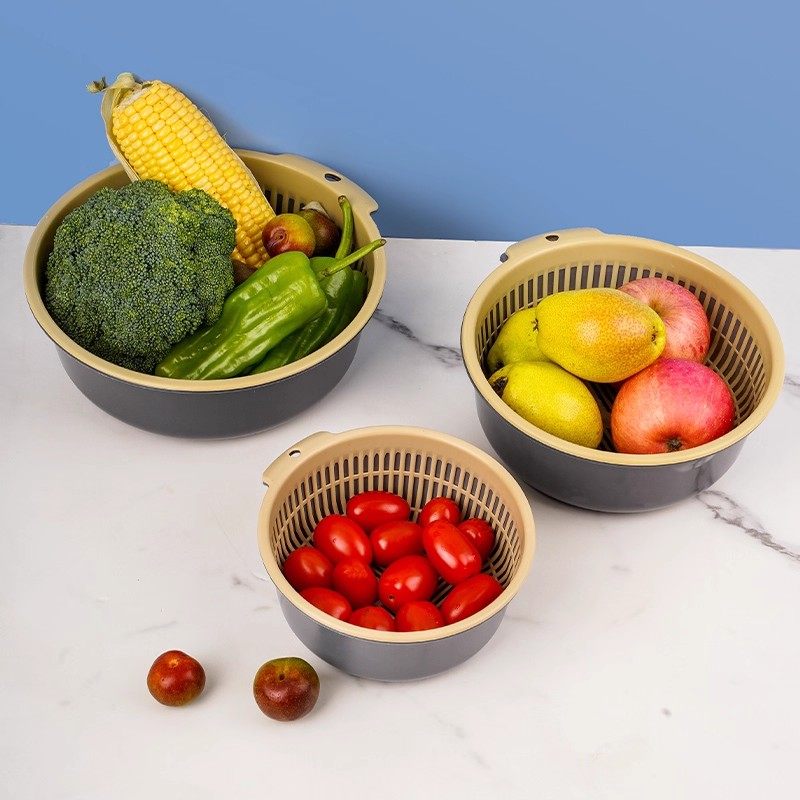 双层沥水篮6件套家用客厅多功能果盆水果篮洗菜篮子厨房沥水神器,淘宝优惠券,粉丝福利购,淘宝优惠卷