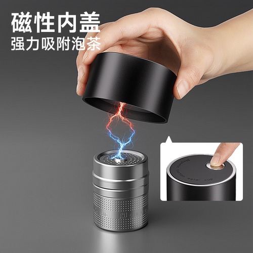 宝选茶杯磁吸茶水分离杯子2026男新款办公专用双层磁弹泡茶玻璃杯 - 图0