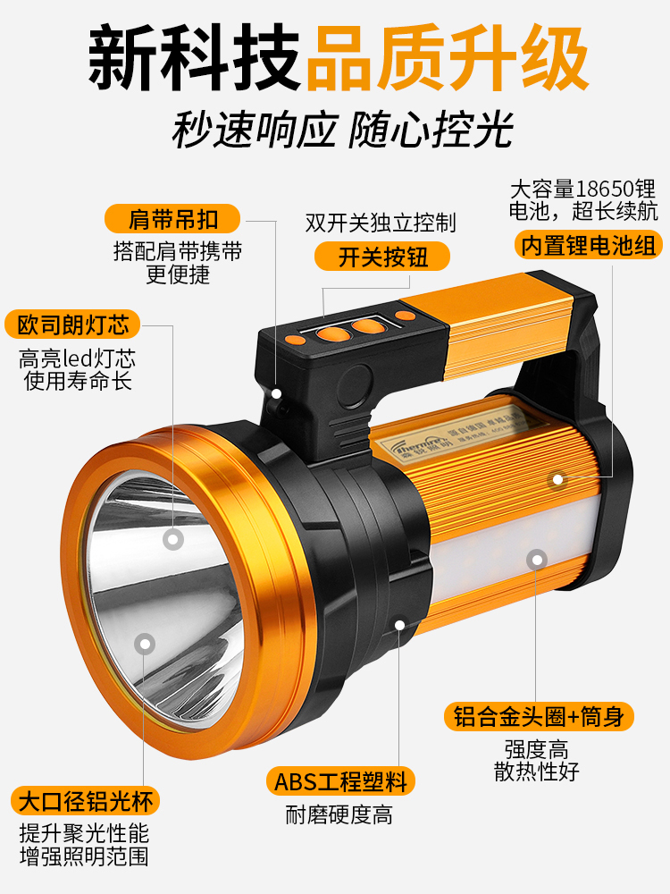 强光手电筒家用可充电超亮氙气大功率手提探照灯远程户外led矿灯-图2