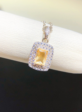 天然巴西黄水晶吊坠925银镶嵌约4*6mm 纯天然招财黄水晶 火彩超赞