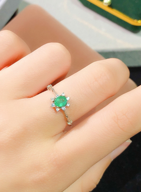 纯天然哥伦比亚祖母绿戒指高净度满火彩4*5mm925纯银精工镶嵌