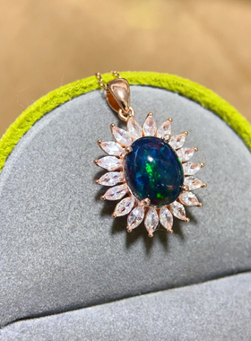 天然澳洲欧泊正品s925银镶嵌项链吊坠包邮支持复检大颗粒9*11mm