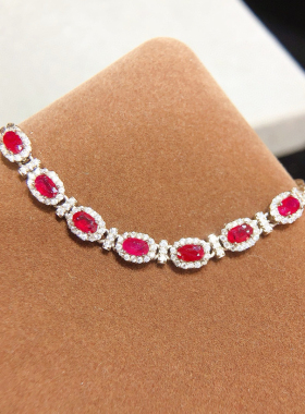 天然无烧鸽血红宝石手链证书缅甸红宝石3*5mm 晶体干净女士链条