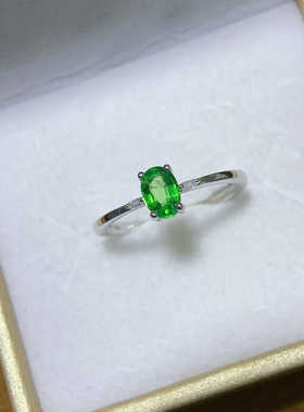 天然沙弗莱戒指非常贵重高档的宝石主石4*6mm925纯银精工镶嵌