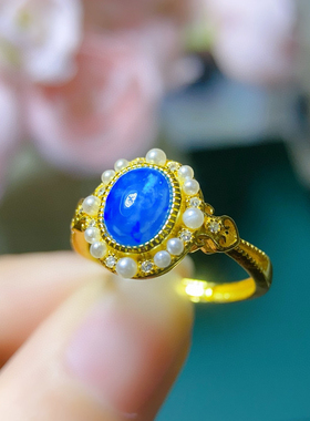 炫彩蓝欧泊戒指，绝美显白，主石6*8mm，S925银精工镶嵌