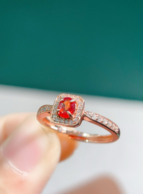 纯天然红蓝宝戒指通透5A级宝石4*5mm925银精工镶嵌厚重用银