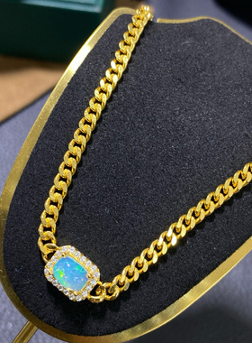 s925银镶简约欧泊手链女ins风个性潮嘻哈天然欧泊小众百搭高级