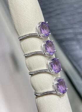 天然紫水晶可鉴定925纯银镶嵌女戒防时尚百搭日韩指环情侣