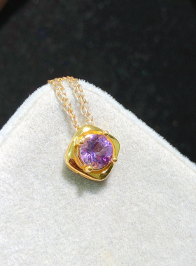 925纯银吊坠女气质紫水晶项链镶嵌日韩简约大方女友礼物