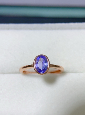 天然坦桑石戒指 全净体，爆闪火彩，925银精工镶嵌！主石5*7mm