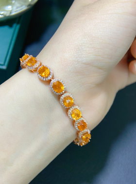 天然芬达石榴石宝石手链女轻奢高贵气质s925银镶嵌招财首饰礼物