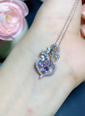 天然坦桑石吊坠妖艳紫 全净体爆闪火彩925银精工镶嵌！主石3*4mm