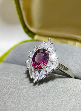 天然紫牙乌石榴石戒指女s925纯银简约冷淡风个性宝石开口指环戒