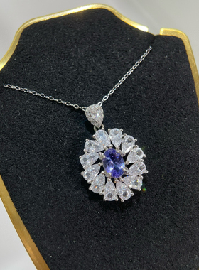 天然坦桑石吊坠S925银精工镶嵌日韩经典款生日礼物订婚信物下单