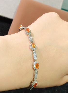 彩色蓝宝石黄蓝宝手链s925银豪华群镶天然宝石手链设计师孤品