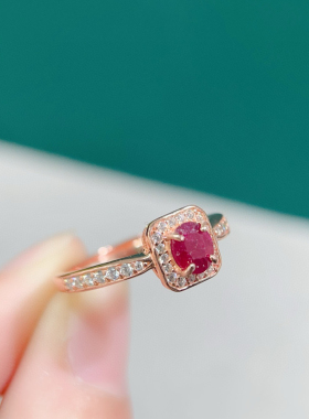 纯天然红宝石戒指通透5A级宝石4*5mm925银精工镶嵌厚重用银